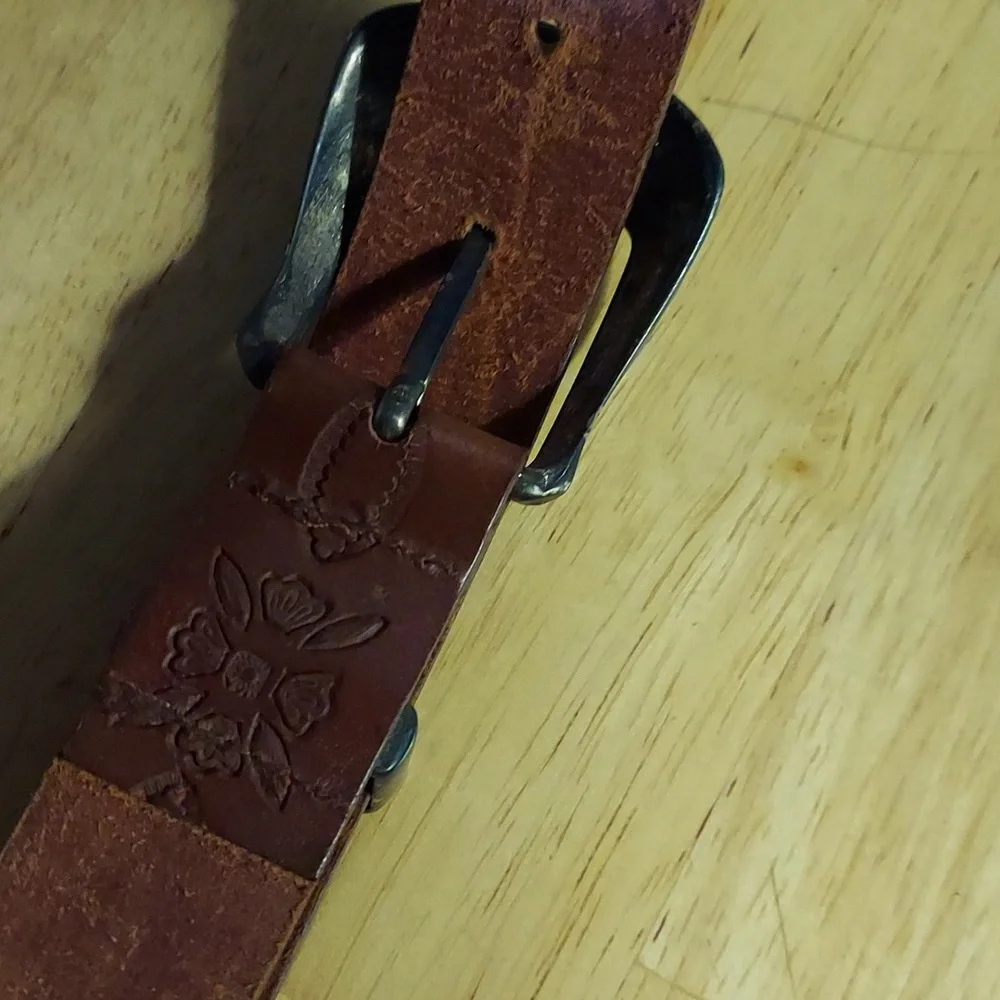 Vintage A.Brod Brown Tooled Leather Belt